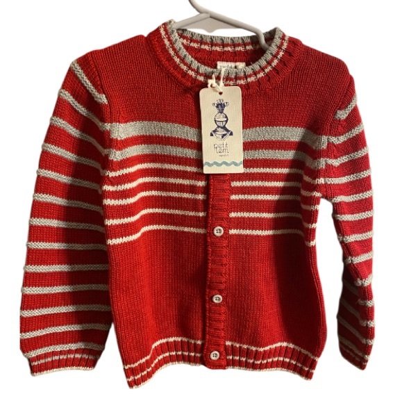 Petit Lem Red and Gray Striped Knit Sweater NWT Size 24 months - Picture 1 of 7